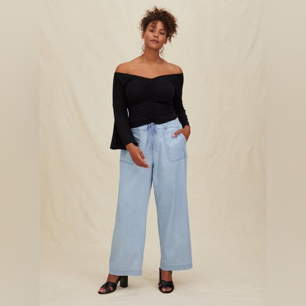 BNWT Torrid Size 22 Beige High-Rise Pull-On Wide Leg Chambray Pants